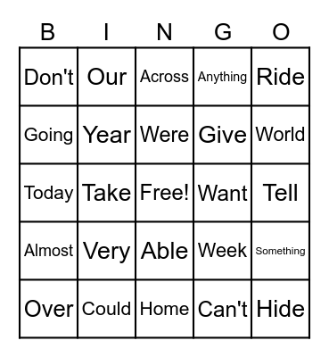 Sight Words 1 Bingo Card