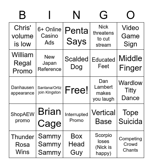 Its Wednesday Night, you know what that means! Bingo Card