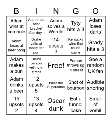 New Orleans March Madness Bingo Card
