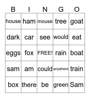 Green Eggs and Ham Bingo Card