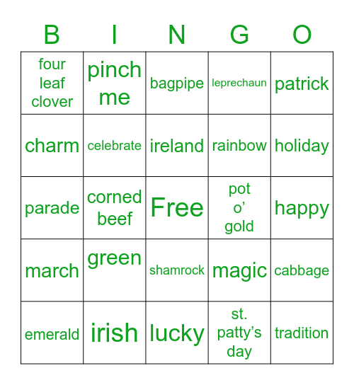 St. Patrick’s Day Bingo Card