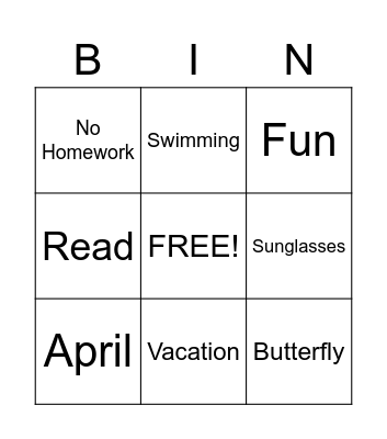 Spring Break Bingo Card