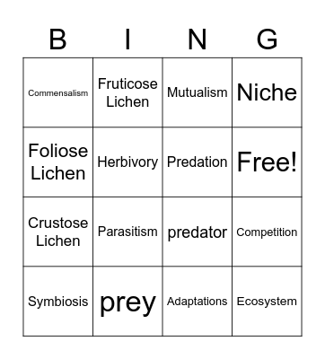 Symbiosis Bingo Card