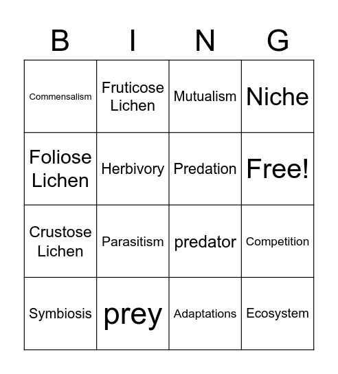 Symbiosis Bingo Card