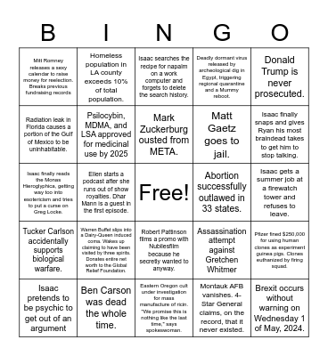 Isaac's Psychic Premonitions 2022-2027 Bingo Card