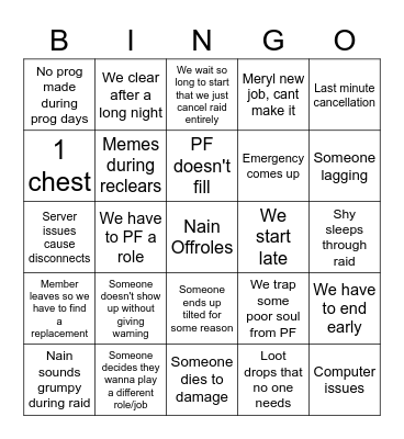Raid Night Bingo! Bingo Card