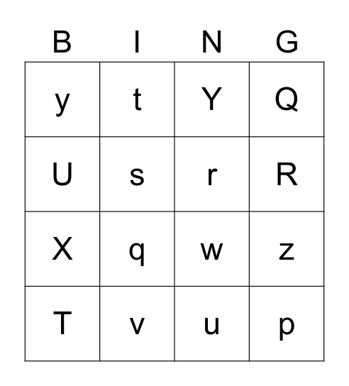 p-z Bingo Card