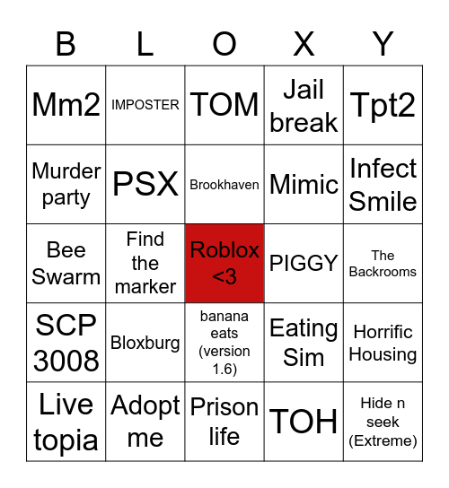 Roblox Bingo Card