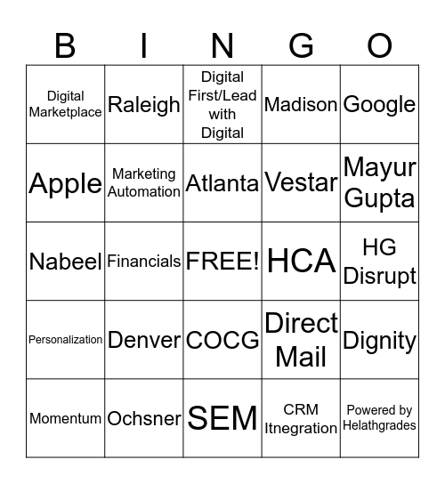 All Company Call BINGO! Bingo Card