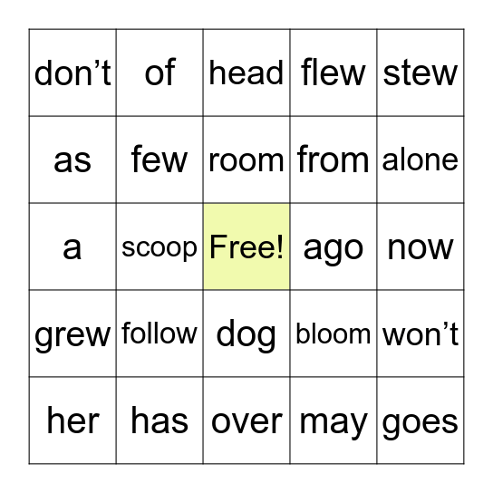 Vocabulary Bingo Card