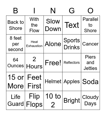 Summer Safety Bingo Card