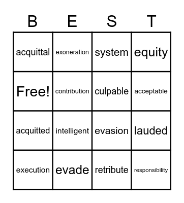 8th Grade Spelling Bingo Card