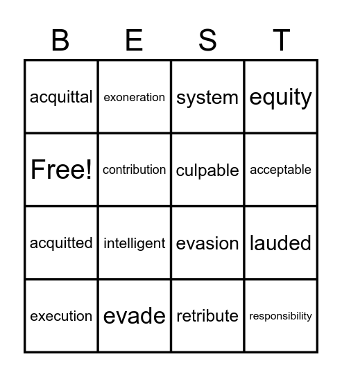 8th Grade Spelling Bingo Card