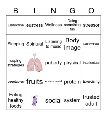 6th grade health Bingo Card