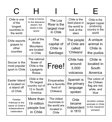 CHILE BINGO Card