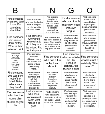 University Dining  Bingo Card