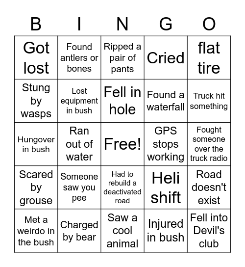 Bushmonkey Bingo Card
