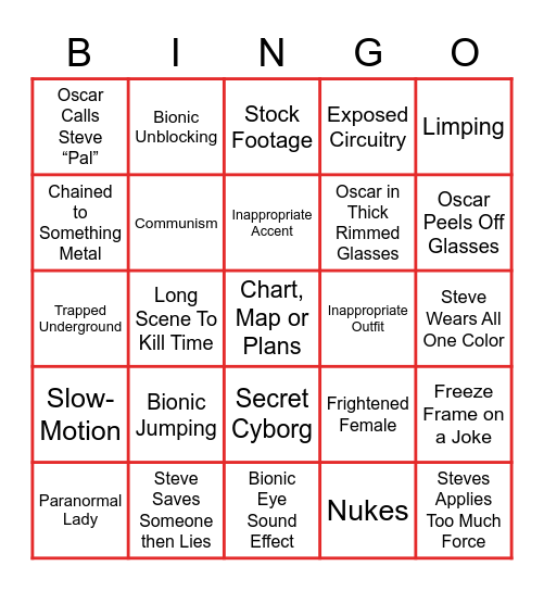 Six Million Dollar Man Bingo Card