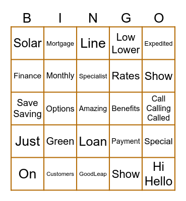 Go Green Refi Bingo Card
