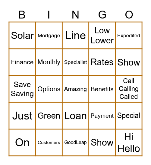 Go Green Refi Bingo Card