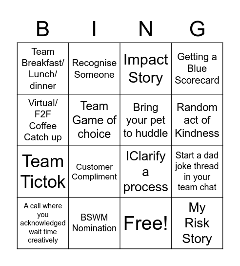 CBA BINGO Card