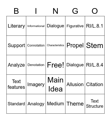 ELA Review Bingo Card