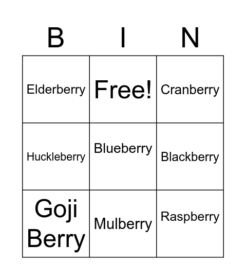 Berry Bingo Card
