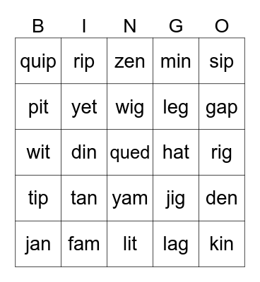 Week 4 Phonics Bingo Card