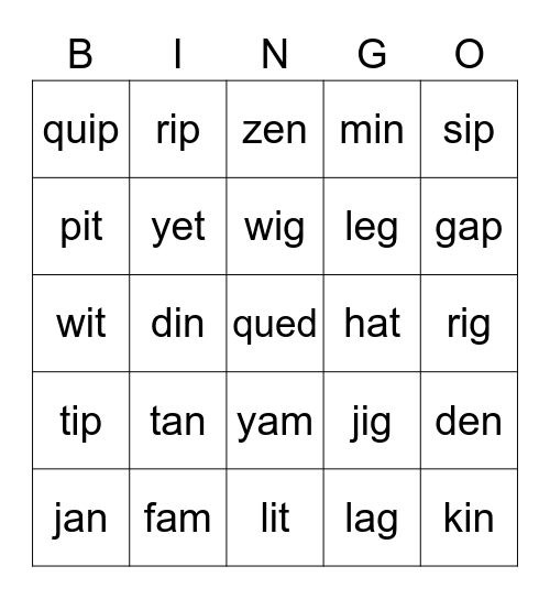 Week 4 Phonics Bingo Card