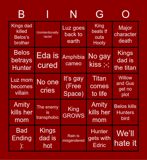 Season 3 Predictions (TOH) CHAOS Bingo Card