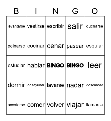 Verbos Bingo Card
