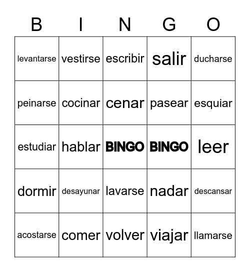 Verbos Bingo Card
