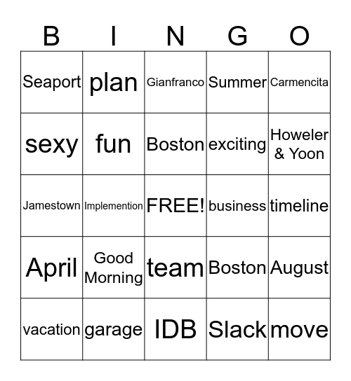 Continuum Bingo Card