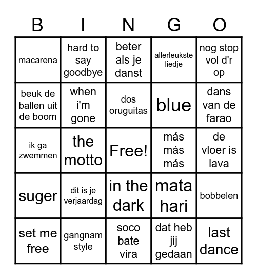 muziekbingo feestje Lieke Bingo Card