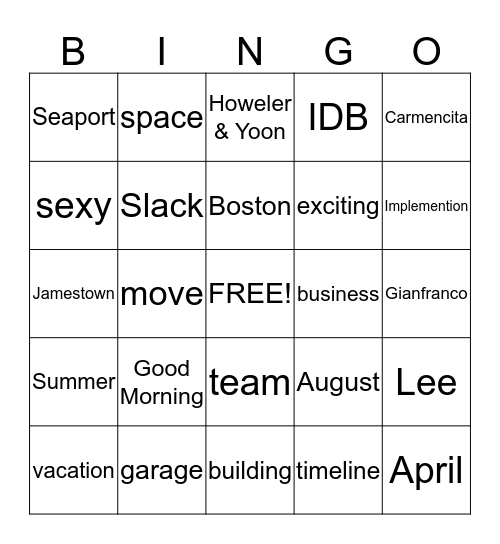 Continuum Bingo Card