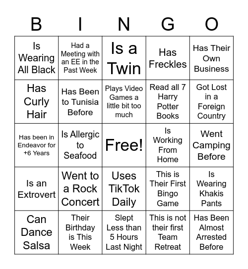 ENDEAVOR BINGO Card