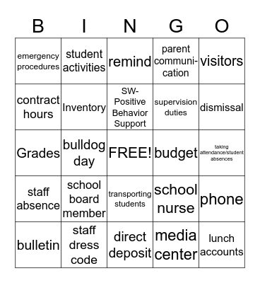 Teacher Handbook Bingo Card