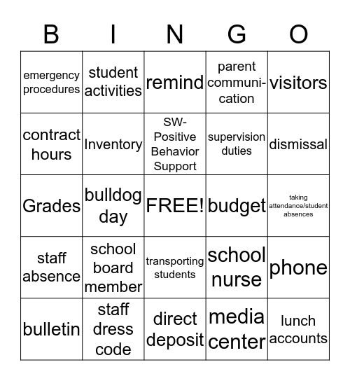 Teacher Handbook Bingo Card