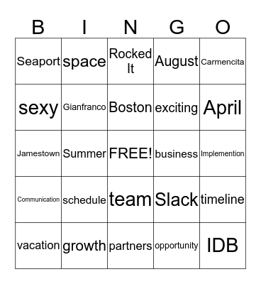 Continuum Bingo Card