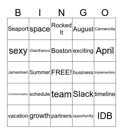Continuum Bingo Card
