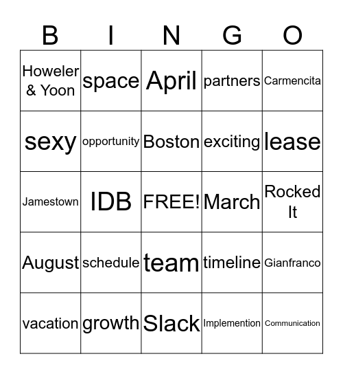 Continuum Bingo Card