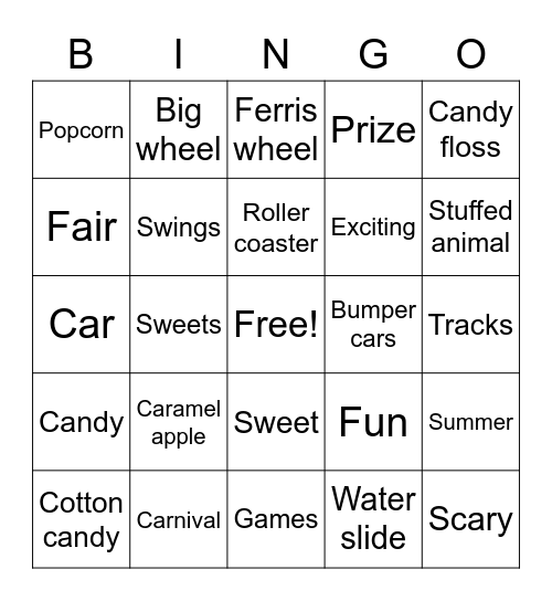 Theme Park Bingo Card