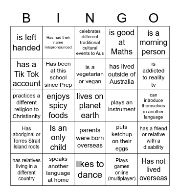 Diversity Bingo Card