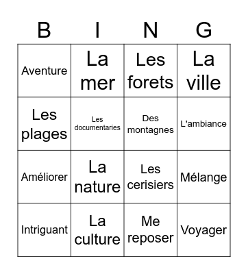 La Destination des Reves Bingo Card