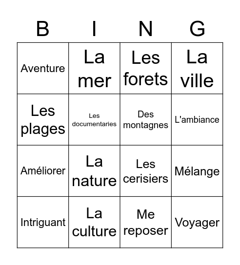 La Destination des Reves Bingo Card