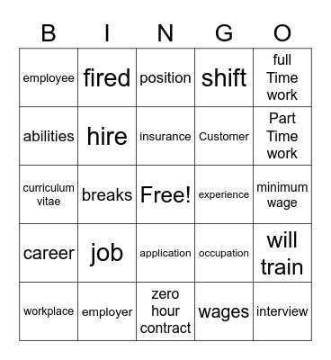 Employment Bingo Card