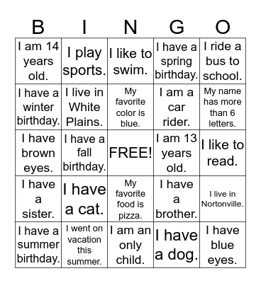 Get to Know You Bingo Card