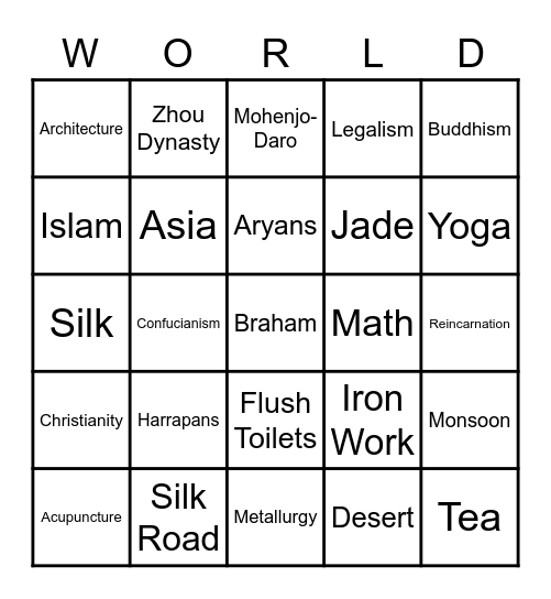 Ancient India/China Vocabulary Bingo Card