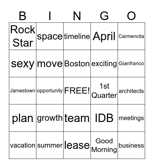 Continuum Bingo Card