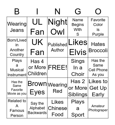 Ice Breaker Bingo Card